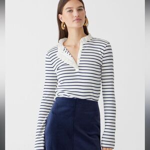 J Crew Ruffle-Collar Long-Sleeve Shirt in Striped Vintage Rib Size S/NWT